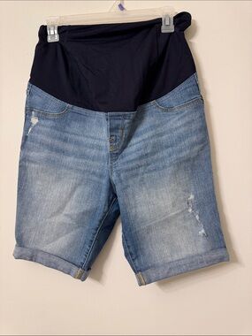 Isabel Maternity Denim Bermuda Shorts with Black Stretch Waistband